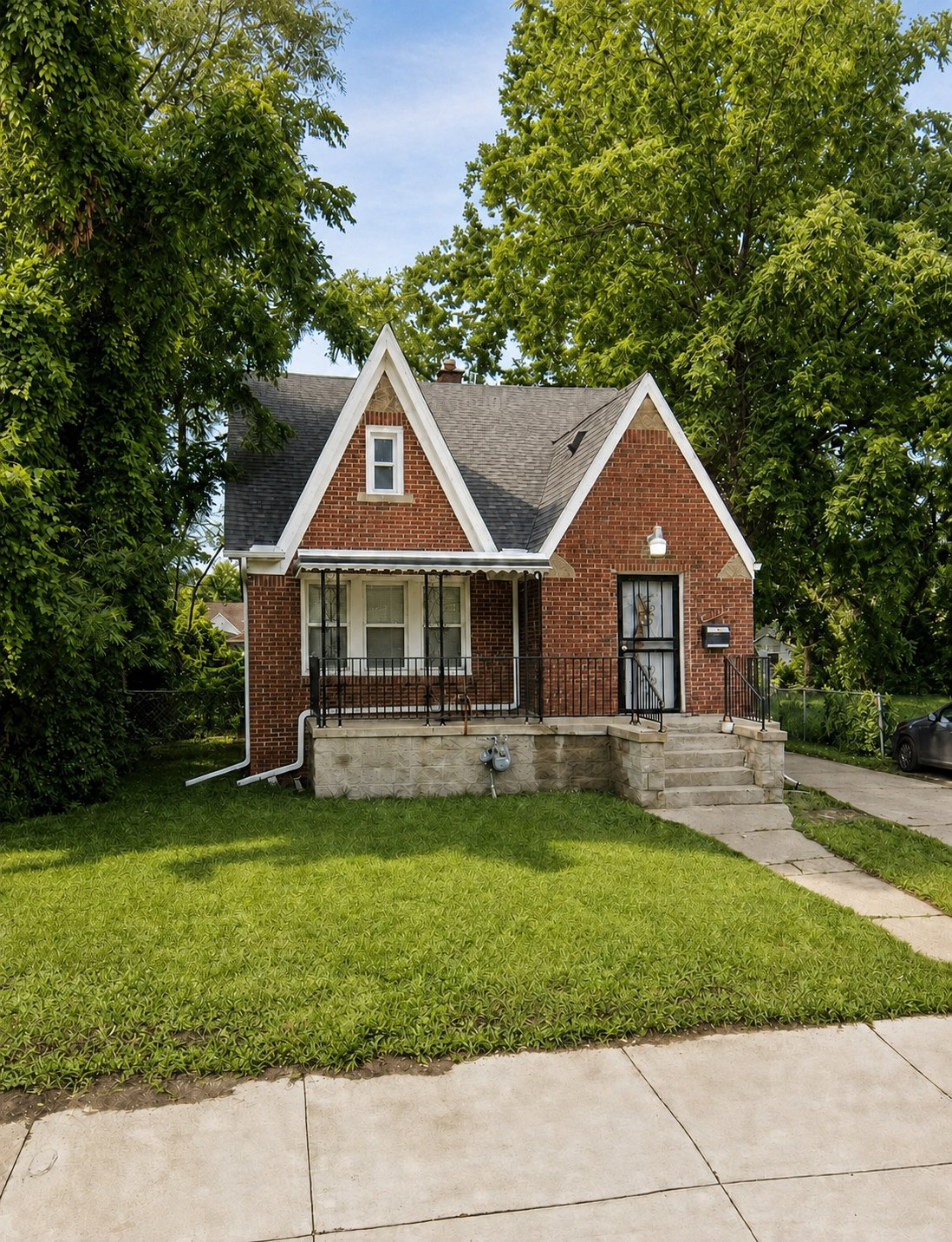 The red-brick front exterior of our group home in Detroit